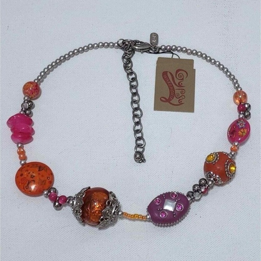 Treska Gypsy Warehouse Beaded Statement Necklace Multicolor Floral Filigree New
